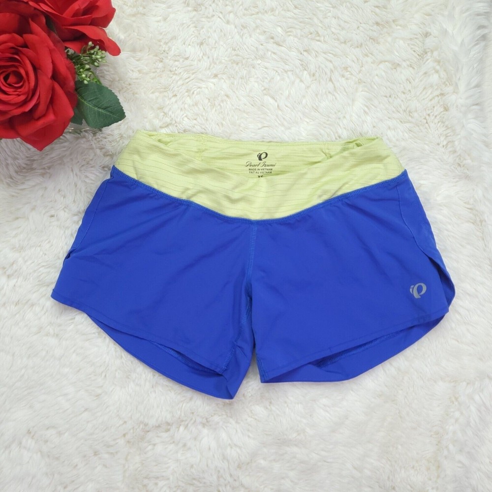 Pearl Izumi Running Shorts Blue And Green Split Side Size XS Back Zipper